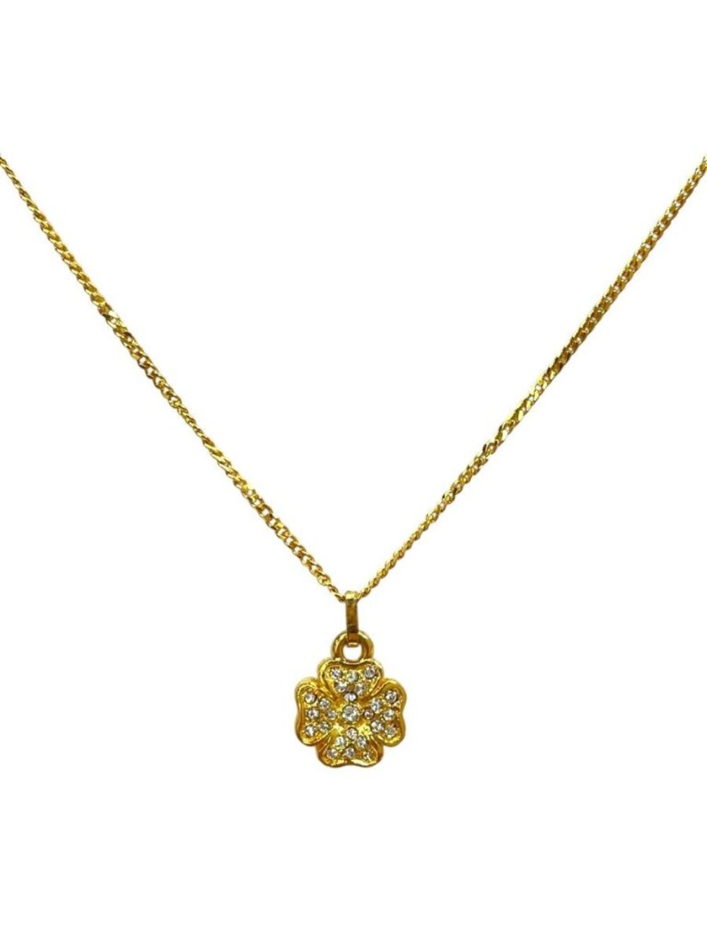 Chanel Pendant Flower Motif Clover Four Leaf Cross Rhinestone Gold